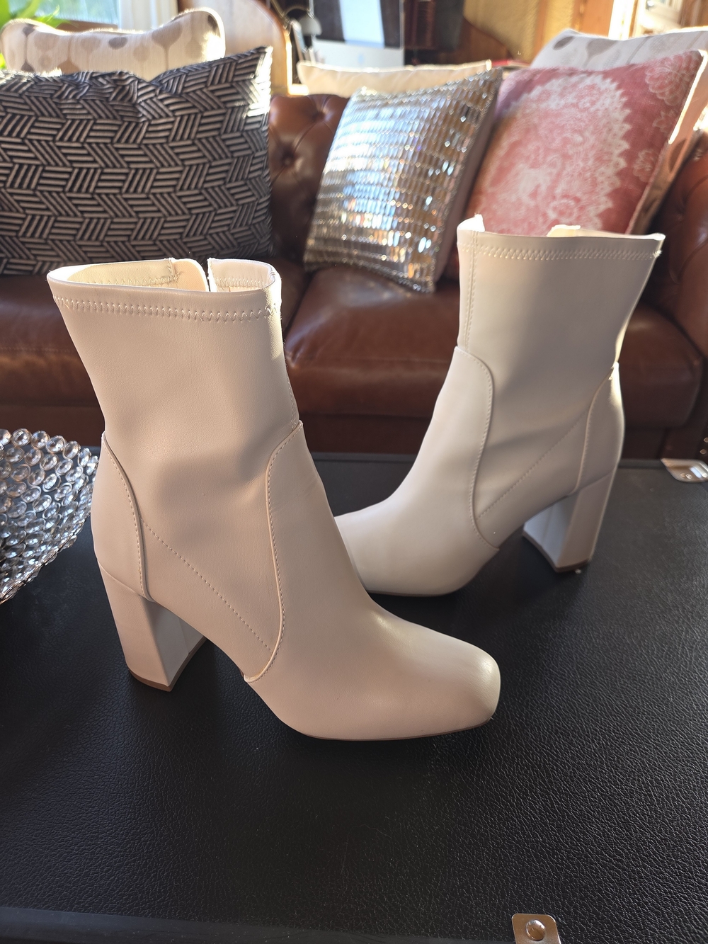 a new day Off-White Block Heel High Ankle Boots